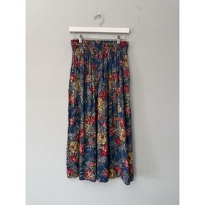 Vintage 90s Susan Bristol Navy Floral Maxi Skirt Women's 8 Cottagecore Rayon USA